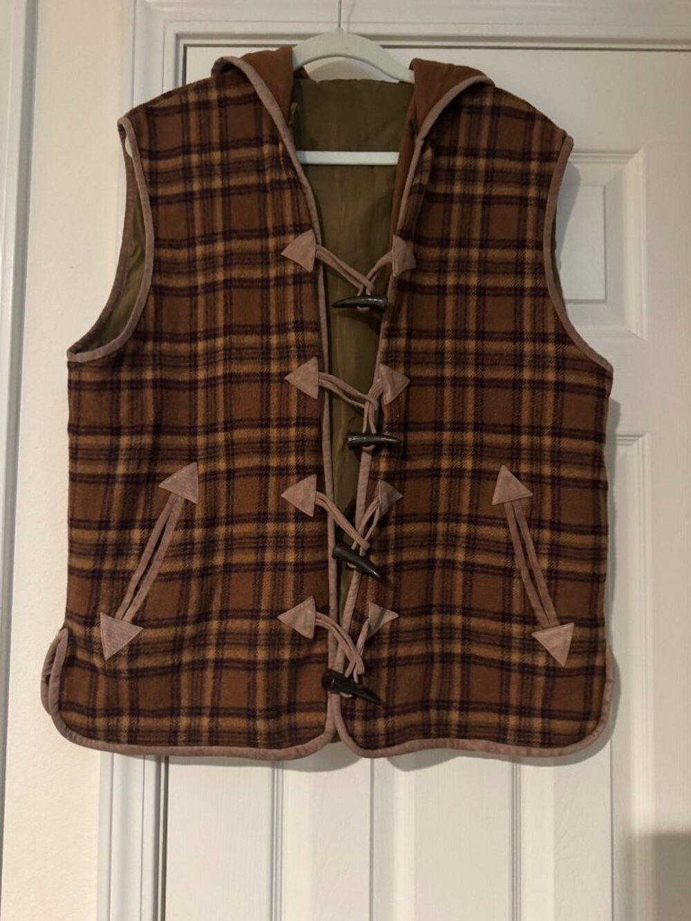 Vintage 1970 Plaid Australia Wool hooded vest estate sale item medium large see